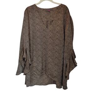 Vince Camuto Plus Sz 3X Leopard Animal Print Ruffle Sleeve Layered Look Blouse